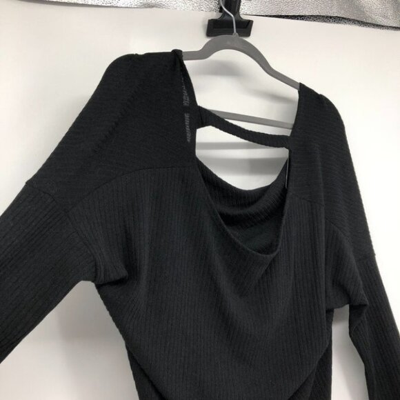 NWT Cherish black waffle knit draped open back long sleeve top  Small - Picture 3 of 14